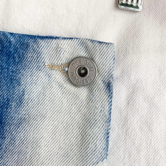 NWT Desigual Tropical Palm Print Blue White Denim Mini Skirt 26 - Picture 6 of 8